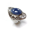 Blue Sapphire Faceted Silver Ring: 12.89gms Natural Untreated Sapphire Oval Rose Cut 925 Sterling Silver Bezel Set Ring 6.5 US