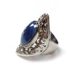 Blue Sapphire Faceted Silver Ring: 12.89gms Natural Untreated Sapphire Oval Rose Cut 925 Sterling Silver Bezel Set Ring 6.5 US