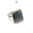 Blue Labradorite Silver Faceted Ring: 6.57gms Natural Untreated Labradorite Square Fancy Cut 925 Sterling Silver Prong Set Adjustable Ring