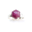 Raspberry Purple Ruby Sugar Loaf Ring: 4.76gms Natural Untreated Sheen Ruby Cabochon 925 Sterling Silver Prong Set Adjustable Ring