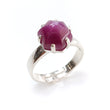 Raspberry Purple Ruby Sugar Loaf Ring: 4.76gms Natural Untreated Sheen Ruby Cabochon 925 Sterling Silver Prong Set Adjustable Ring