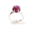 Raspberry Purple Ruby Sugar Loaf Ring: 4.76gms Natural Untreated Sheen Ruby Cabochon 925 Sterling Silver Prong Set Adjustable Ring