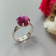 Raspberry Purple Ruby Sugar Loaf Ring: 4.76gms Natural Untreated Sheen Ruby Cabochon 925 Sterling Silver Prong Set Adjustable Ring