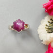 Raspberry Purple Ruby Sugar Loaf Ring: 4.76gms Natural Untreated Sheen Ruby Cabochon 925 Sterling Silver Prong Set Adjustable Ring