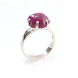 Raspberry Purple Ruby Sugar Loaf Ring: 4.76gms Natural Untreated Sheen Ruby Cabochon 925 Sterling Silver Prong Set Adjustable Ring