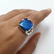 Blue Labradorite Silver Faceted Ring 7.41gms.