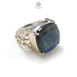 Blue Labradorite Silver Faceted Ring: 7.41gms Natural Untreated Labradorite Cushion Shape Fancy Cut 925 Sterling Silver Prong Set 8 US Ring