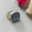 Blue Labradorite Silver Faceted Ring: 7.41gms Natural Untreated Labradorite Cushion Shape Fancy Cut 925 Sterling Silver Prong Set 8 US Ring