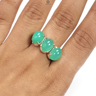 Green Chrysoprase Cabochon Silver Ring: 5.77gms Natural Untreated Chrysoprase Oval Shape Plain 925 Sterling Silver Prong Set Ring 8.75 US