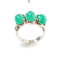 Green Chrysoprase Cabochon Silver Ring: 5.77gms Natural Untreated Chrysoprase Oval Shape Plain 925 Sterling Silver Prong Set Ring 8.75 US