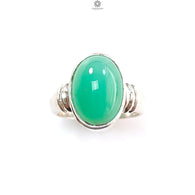 Green Chrysoprase Cabochon Silver Ring: 5.87gms Natural Untreated Chrysoprase Oval Shape Plain 925 Sterling Silver Bezel Set Ring 7.5 US