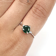 Emerald Faceted Silver Ring: 1.67gms Natural Untreated Emerald Heart Faceted Cut 925 Sterling Silver Prong Set Ring 5.5 US