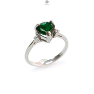 Emerald Faceted Silver Ring: 1.67gms Natural Untreated Emerald Heart Faceted Cut 925 Sterling Silver Prong Set Ring 5.5 US