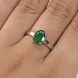 Emerald Faceted Silver Ring: 2.16gms Natural Untreated Emerald Oval Faceted Cut 925 Sterling Silver Prong Set Ring 7.40 US