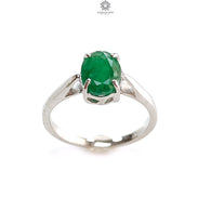 Emerald Faceted Silver Ring: 2.22gms Natural Untreated Emerald Oval Faceted Cut 925 Sterling Silver Prong Set Ring 6.85US