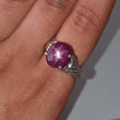 Star Ruby Silver Ring: 7.26gms Natural Untreated Star Ruby Oval Shape Cabochon 925 Sterling Silver Prong Set 8 US Ring | July Birthstone