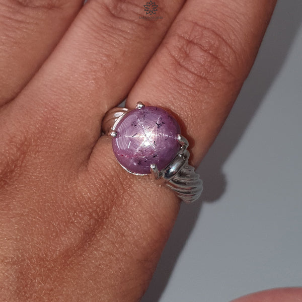 Star Ruby Silver Ring: 7.83gms Natural Untreated Star Ruby Oval Shape Cabochon 925 Sterling Silver Prong Set 8 US Ring | July Birthstone