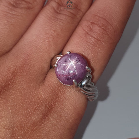 Star Ruby Silver Ring: 7.83gms Natural Untreated Star Ruby Oval Shape Cabochon 925 Sterling Silver Prong Set 8 US Ring | July Birthstone