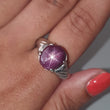 Star Ruby Silver Ring: 8.13gms Natural Untreated Star Ruby Oval Shape Cabochon 925 Sterling Silver Prong Set 7.85 US Ring | July Birthstone