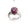 Star Ruby Silver Ring: 8.13gms Natural Untreated Star Ruby Oval Shape Cabochon 925 Sterling Silver Prong Set 7.85 US Ring | July Birthstone