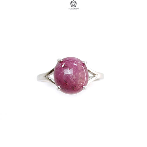 Star Ruby Silver Ring: 2.81gms Natural Untreated Star Ruby Oval Shape Cabochon 925 Sterling Silver Prong Set 6.5 US Ring | July Birthstone