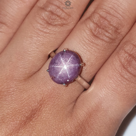 Star Ruby Silver Ring: 4.15gms Natural Untreated Star Ruby Oval Shape Cabochon 925 Sterling Silver Prong Set 7.25 US Ring | July Birthstone