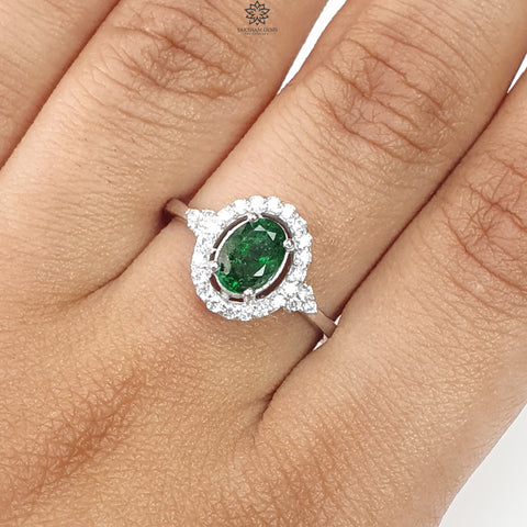 Emerald Faceted Silver Cz Ring: 2.59gms Natural Untreated Emerald Oval Faceted Cut 925 Sterling Silver Prong Set Ring 7 US