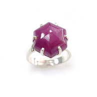 Ruby Cabochon Sugar Loaf Ring: 6.51gms Natural Untreated Sheen Ruby Cabochon 925 Sterling Silver Prong Set Adjustable Ring