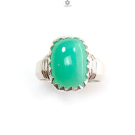 Green Chrysoprase Cabochon Silver Ring: 6.37gms Natural Untreated Chrysoprase Cushion Shape Plain 925 Sterling Silver Bezel Set Ring 7.5 US