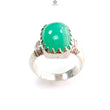 Green Chrysoprase Cabochon Silver Ring: 6.37gms Natural Untreated Chrysoprase Cushion Shape Plain 925 Sterling Silver Bezel Set Ring 7.5 US