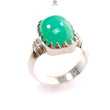 Green Chrysoprase Cabochon Silver Ring: 6.37gms Natural Untreated Chrysoprase Cushion Shape Plain 925 Sterling Silver Bezel Set Ring 7.5 US