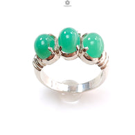 Green Chrysoprase Cabochon Silver Ring: 5.22gms Natural Untreated Chrysoprase Oval Shape Plain 925 Sterling Silver Prong Set Ring 8 US