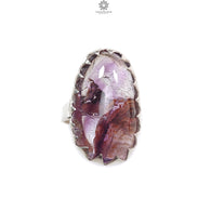 Amethyst Plain Silver Ring: 10.32gms Natural Untreated Super Seven Amethyst Oval Shape Plain 925 Sterling Silver Bezel Set Adjustable Ring