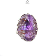 Amethyst Plain Silver Ring: 10.55gms Natural Untreated Super Seven Amethyst Oval Shape Plain 925 Sterling Silver Bezel Set Adjustable Ring
