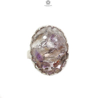 Amethyst Plain Silver Ring: 9.37gms Natural Untreated Super Seven Amethyst Oval Shape Plain 925 Sterling Silver Bezel Set Adjustable Ring