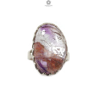 Amethyst Plain Silver Ring: 9.40gms Natural Untreated Super Seven Amethyst Fancy Shape Plain 925 Sterling Silver Bezel Set Adjustable Ring