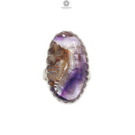 Amethyst Plain Silver Ring: 9.92gms Natural Untreated Super Seven Amethyst Oval Shape Plain 925 Sterling Silver Bezel Set Adjustable Ring