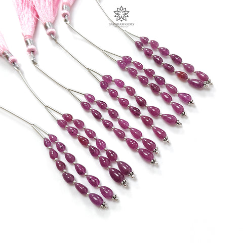 Purple Ruby Plain Loose Beads: 14.20cts Natural Untreated Ruby Cabochon Teardrops Plain Beads For Jewelry 5mm - 7mm 1.70