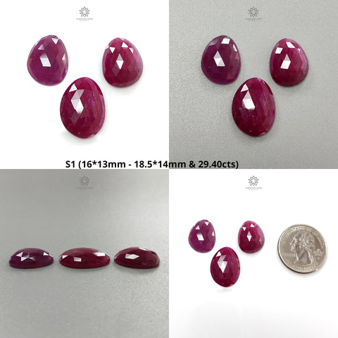 Ruby Gemstone Rose Cut : Natural Untreated Unheated Red Ruby Uneven Shape 3pcs Sets