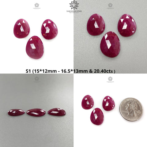 Ruby Gemstone Rose Cut Flat Back Slices - Natural Untreated Ruby - Uneven Shape 3pcs, 7pcs Set - July Birthstone Jewelry Supplies