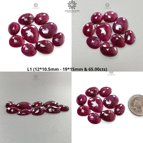 Ruby Gemstone Rose Cut Flat Back Slices - Natural Untreated Ruby - Uneven Shape Lots - July Birthstone Jewelry Supplies
