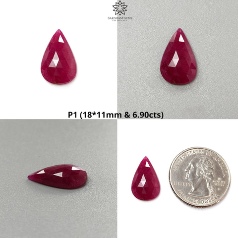 Ruby Gemstone Rose Cut : Natural Untreated Unheated Red Ruby Pear Cushion Shape 1pc For Jewelry