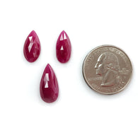 Ruby Gemstone Rose Cut :16.60cts Natural Untreated Unheated Red Ruby Pear Shape 3pc 16*8mm - 19*9mm For Jewelry