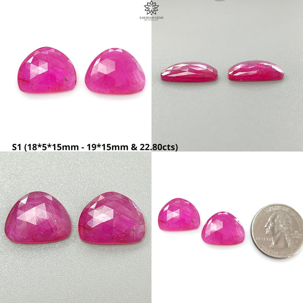 Pink Ruby Gemstone Rose Cut Slices: Natural Glass Filled Ruby Fancy Shape Faceted 2pcs, 5pcs Set For Jewelry