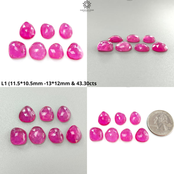 Pink Ruby Gemstone Rose Cut Slices: Natural Glass Filled Ruby Fancy Shape Faceted 7pcs, 9pcs Lot For Jewelry