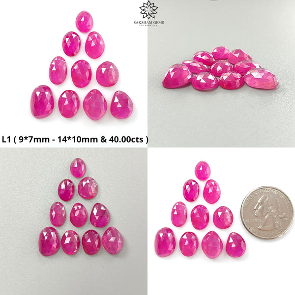 Pink Ruby Gemstone Rose Cut Slices: Natural Glass Filled Ruby Fancy Shape Faceted 10pcs, 11pcs Lot For Jewelry