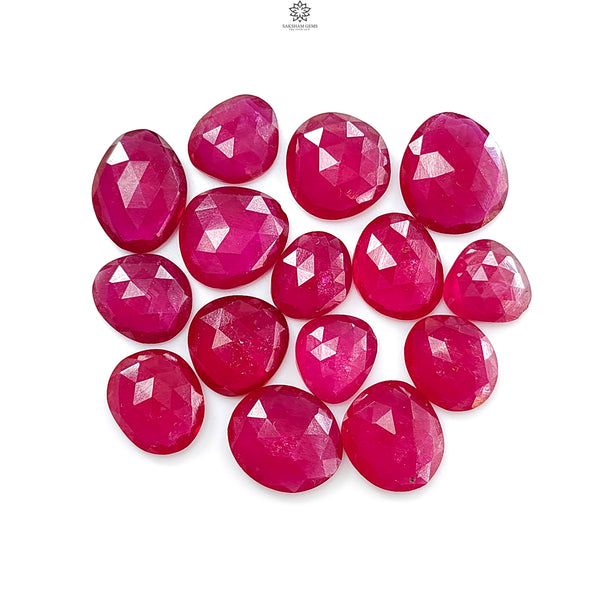 Pinkish Red Ruby Gemstone Rose Cut Slices : 57.00cts Natural Glass Filled Ruby Fancy Shape Faceted 10*8mm - 13*12mm 15pcs Lot For Jewelry