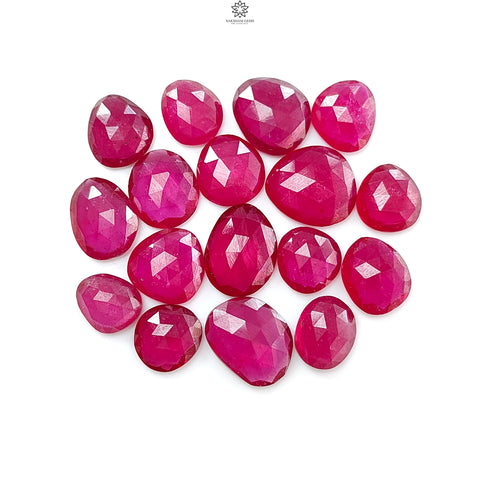 Red Ruby Gemstone Rose Cut Slices: 59.00cts Natural Glass Filled Ruby Fancy Shape Faceted 9*8mm - 13*12mm 17pcs Lot For Jewelry