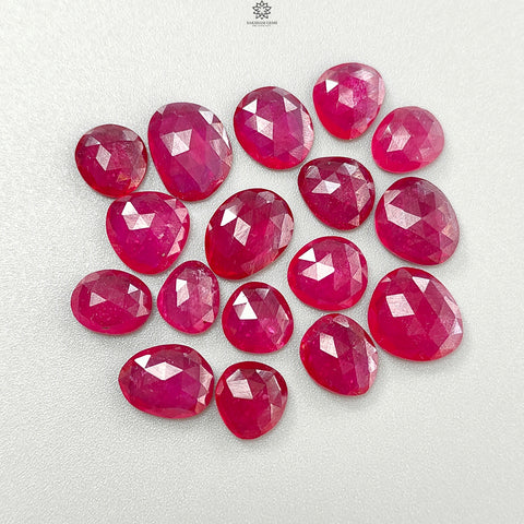 Red Ruby Gemstone Rose Cut Slices: 59.00cts Natural Glass Filled Ruby Fancy Shape Faceted 9*8mm - 13*12mm 17pcs Lot For Jewelry