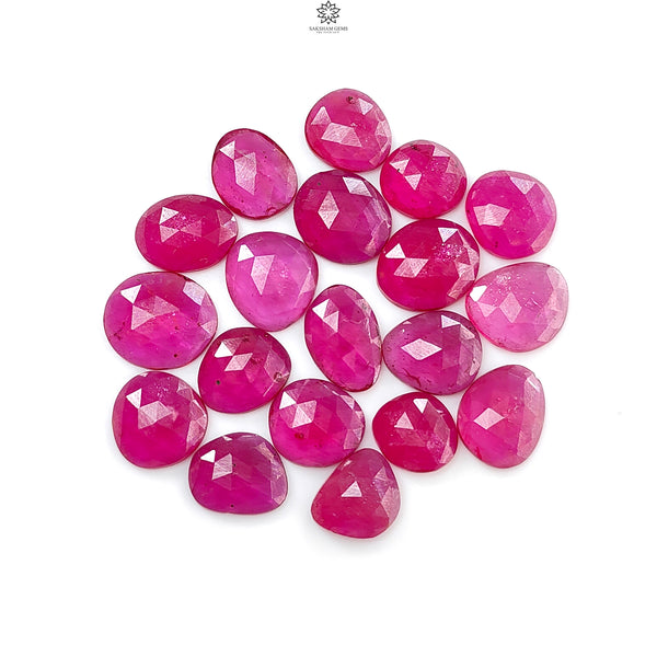 Pinkish Red Ruby Gemstone Rose Cut Slices: 62.00cts Natural Glass Filled Ruby Fancy Shape Faceted 9*8mm - 12*11mm 19pcs Lot For Jewelry